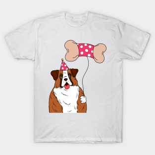 Saint Bernard dog celebrate birthday party. T-Shirt